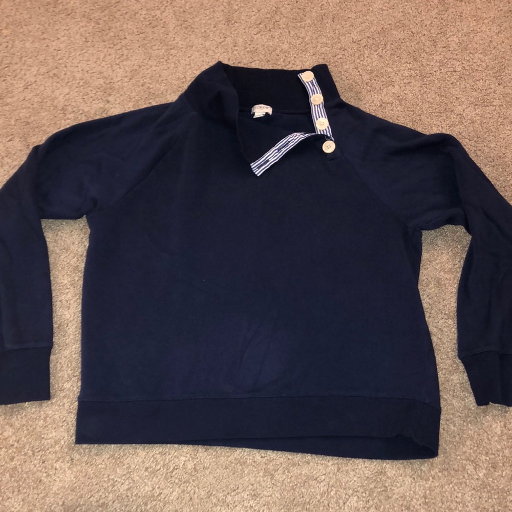J.Crew Navy Top with Striped Button Detail